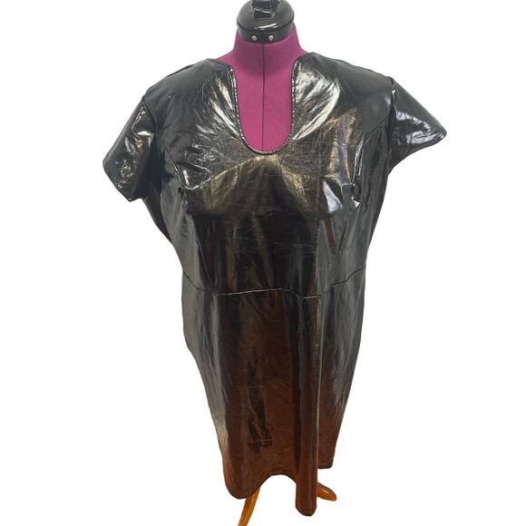 Ashley Stewart Womens Plus Size 26/28 Polyurethane Short Sleeve U Neck Dress - Picture 1 of 7